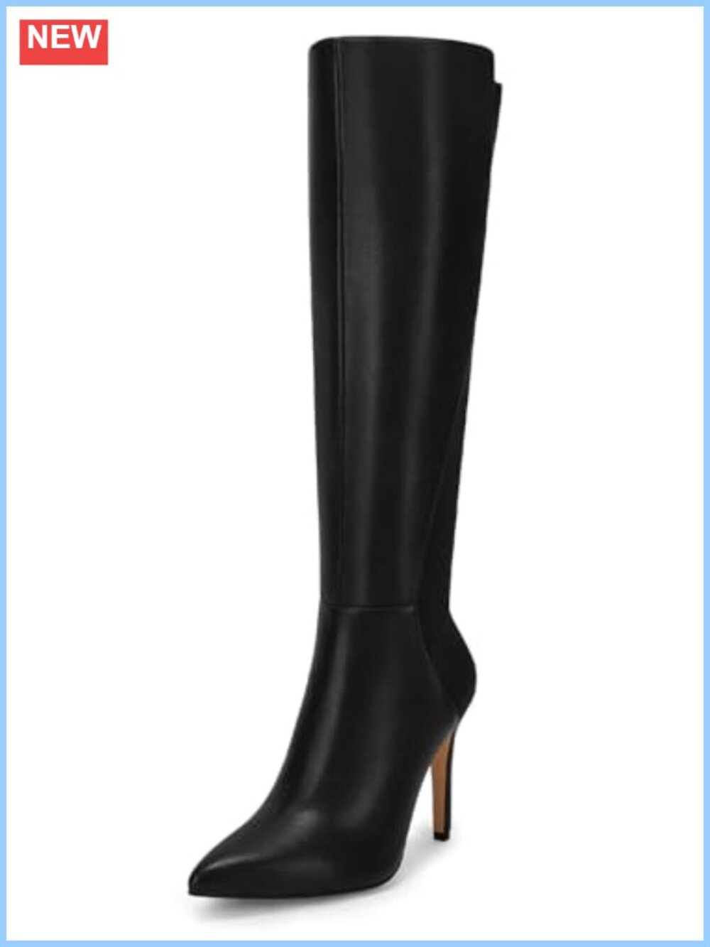 Womens Knee High Boots Pointed Toe Stiletto Heel Faux Leather Suede Side Zip